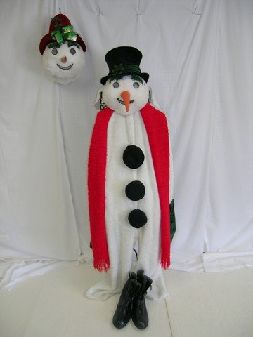 Snowman Costume: 1 Snowman Costume with padded body, hands, boots, scarf and 2 separate heads.