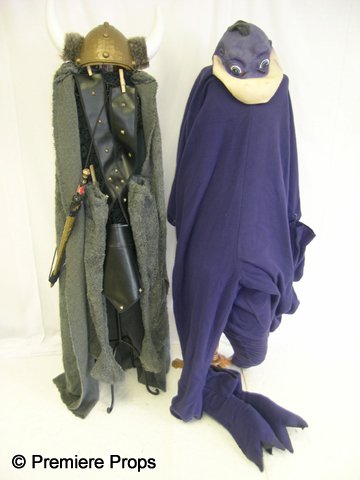 Viking/Dino the Dinosaur/Flintstone Costumes & Ac: Lot of 2 costumes including 1 Viking and 1 Dino the Dinosaur as well as Flintstone accessories, clubs, wigs, masks etc.