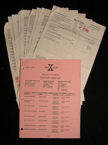 'X-Files' Call Sheets & Crew Lists: A lot of cast & crew lists and call sheets from the production of the cult favorite sci-fi TV series 'The X-Files.' (1993-2002) Call sheets are given out daily to the cast & crew, describing the scene