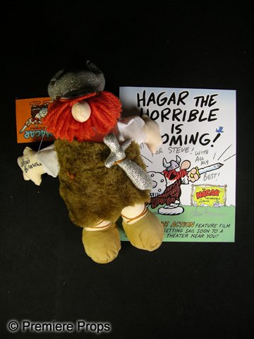 Hagar the Horrible Signed Items: Hagar the Horrible plush signed on the arm by Chris Browne, artist for the Hagar comic strip and the son of creator Dik Browne, in black felt pen. This lot further includes a Hagar the Horrible flyer