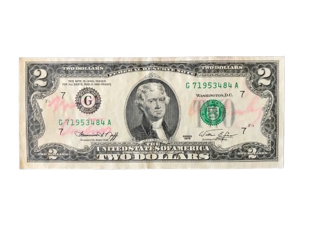 Elvis Presley Signed Employee Prank Two-Dollar Bill  (1 of 4)