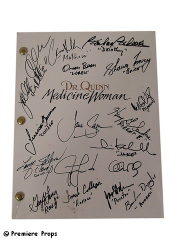 Dr. Quinn, Medicine Woman Signed Script: From the six season smash hit "Dr. Quinn Medicine Woman" (1993-1998), this is a production script, which has been signed by virtually the entire cast including star Jane Seymour.