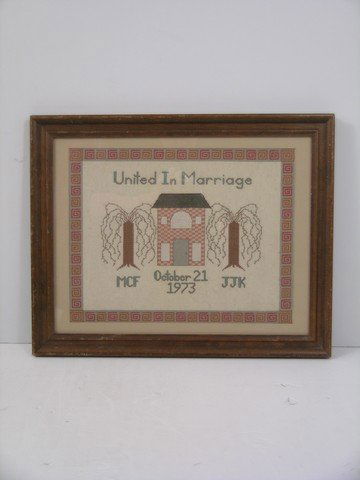 Man Of Steel Kent Needlecraft: The Kent's (Kevin Costner and Diane Lane), personify true family values, and their farm is pure Rockwell Americana! Here is a iconic set prop from the Kent's home: a wooden framed needlecraft with Mar