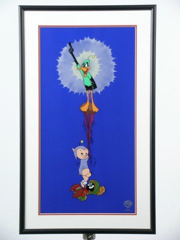 Duck Dodgers 24 1/2 Century Animation Cel: Recreating one of the most famous last shots in all of Warner Brothers Looney Toon history, is Duck Dodgers proclaiming "Planet X" as his, only to pull back to see that it is now just a tiny piece of 