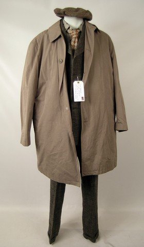 Red 2 Marvin (John Malkovich) Movie Costumes: Red 2 - Marvin (John Malkovich) screen worn, hero, beige button up the front long sleeve microfiber over coat, grey double breasted 'Technobohemian by John Malkovich' suit jacket and pants, (size 54) 