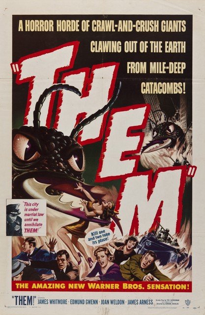 THEM!- 1954 U.S. 1-Sheet Poster: 1954 27" x 41" 1-sheet poster to the great giant ant invasion film starring James Arness. Mpgraded Fine+ (7.5)