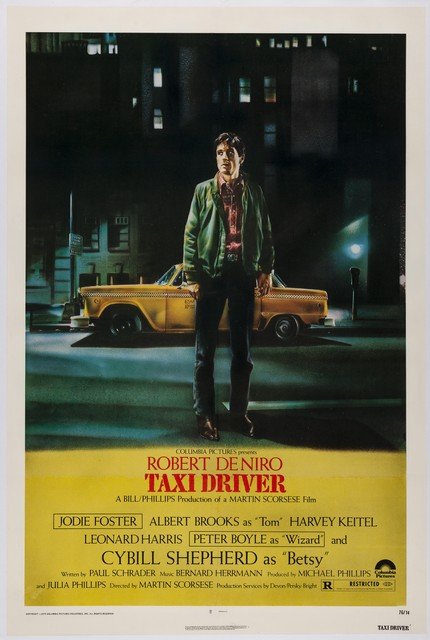 Taxi Driver- U.S. 1-Sheet Linen-backed Poster, Color: 1976 27"x41" Robert De Niro, Director martin Scorsese; Artwork by Guy Pelleart; Very Fine on Linen
