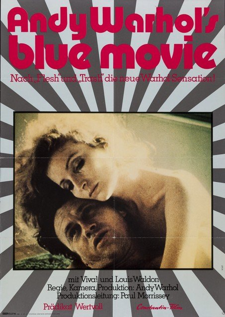 ANDY WARHOL'S BLUE MOVIE- German A1 Poster with Viva!: 1972 23" x 33" folded German A1 size poster with Louis Waldon and Viva!. Very Fine.