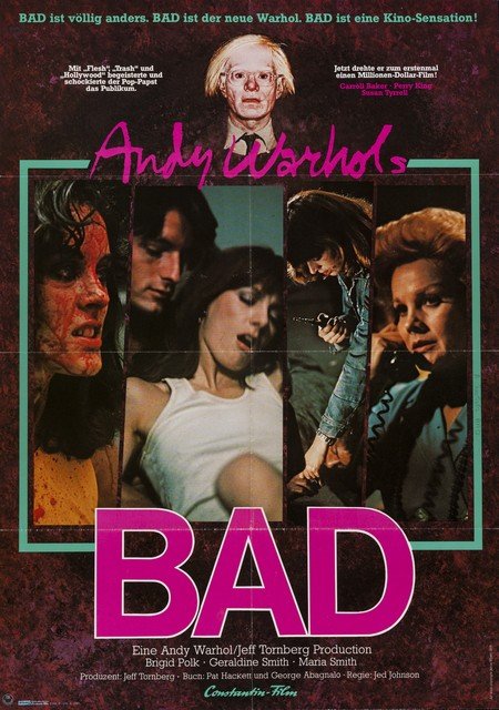 ANDY WARHOL'S BAD- German A1 Poster with Perry King: 1976 23" x 33" folded German A1 size poster for outrageous baby-factory film. Very Fine.