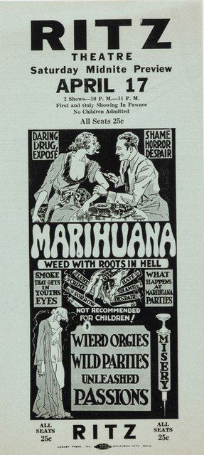 MARIHUANA- 1938 U.S. Handbill with Lurid Graphics: 1935 5 1/2" x 12" Rare vintage handbill/ flyer with lurid drug-themed exploitation poster art. Very Fine.