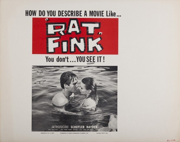 Rat Fink- Rolled U.S. Half-Sheet Poster: 1965 22" x 28" rolled half-sheet poster for legendary entry in top "twisted sex" and "worst movie ever seen" lists. Fine.