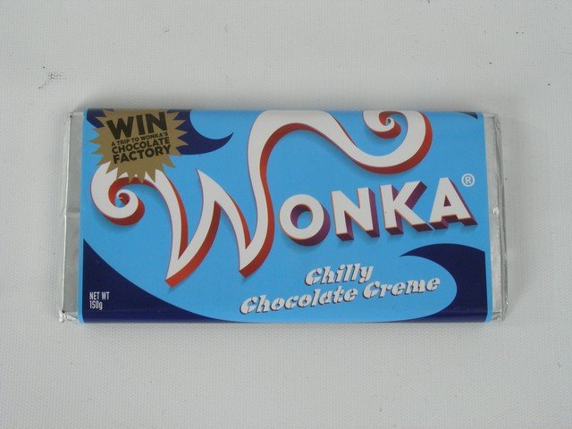 Charlie and the Chocolate Factory Wonka Bar Prop: From the Tim Burton-Johnny Depp "Charlie and the Chocolate Factory" (2005), a screen used "Wonka" Chocolate bar. This is a "Chilly Chocolate Crème" bar with original wrapped and foil. Sorry, the cand