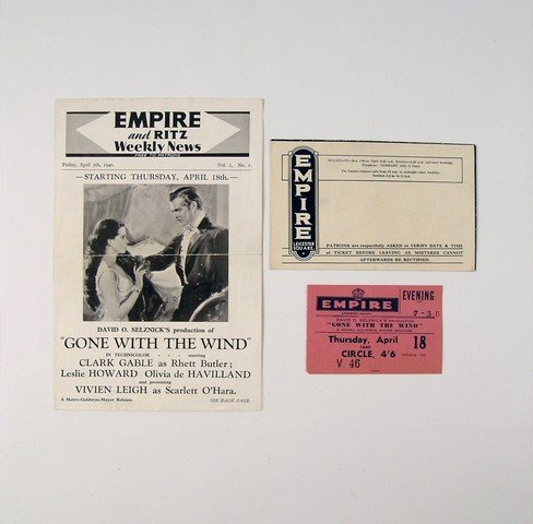 Gone With The Wind Original 1940 UK Premiere: "Gone With The Wind" had its world premiere in Atlanta, Georgia on December 15th, 1939, but then made weekly premieres city by city, country by country. In April of 1940, it had its debut in the UK. T