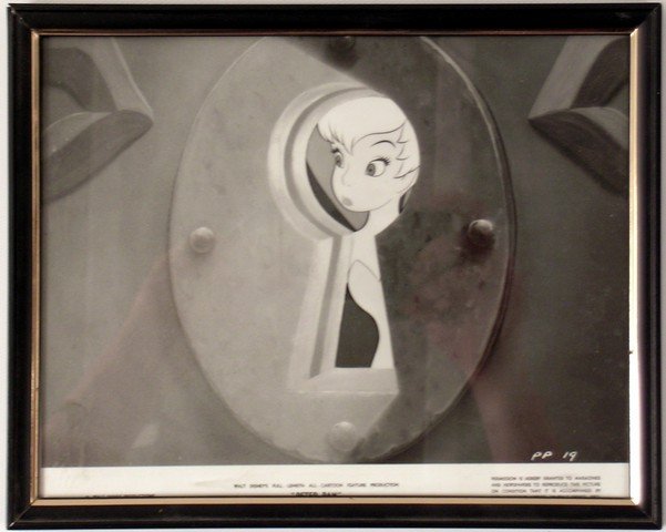 Peter Pan (Walt Disney-1953) Original PR Photo: An original framed B&W Disney Studio PR photo for "Peter Pan" (1953) showing Tinkerbell. (Approx. 8" x 10").