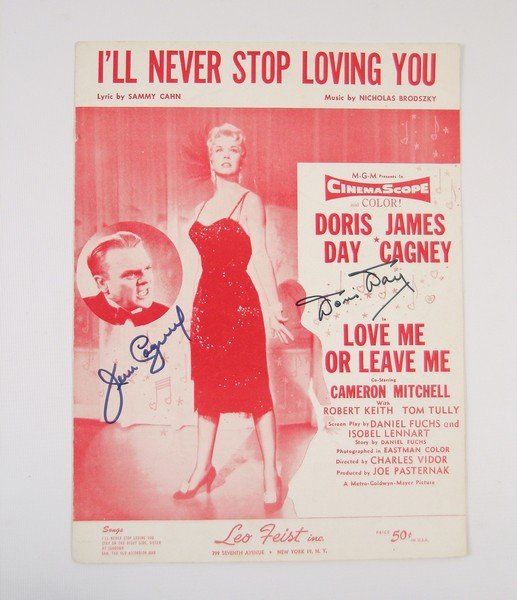 Love Me Or Leave Me (I'll Never Stop Loving You) James: One of the great classic parings of legendary James Cagney and Doris Day, the motion picture "Love Me Or Leave Me" (1955) was a biopic based on jazz singer Ruth Etting and her battle-scarred marriage 