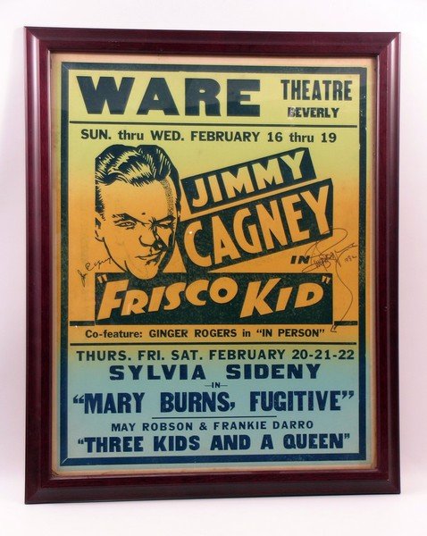 Frisco Kid James Cagney/Ginger Rogers Preview Poster: The Ware Theater in Beverly, Massachusetts was originally constructed in 1920, and was so lavish a movie theater that Hollywood Studios would send their stars over for personal appearances. Truly one 