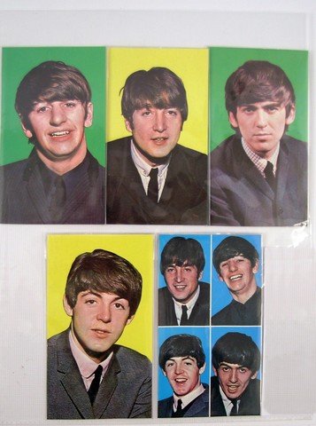 Beatles Complete Set of 5 Litho Postcards From 1964: The complete set of five extremely rare original Litho Postcards of all four Beatles from the publishers of Dig Magazine. These were created in 1964. Each postcard shows an individual Beatle: John, Pa