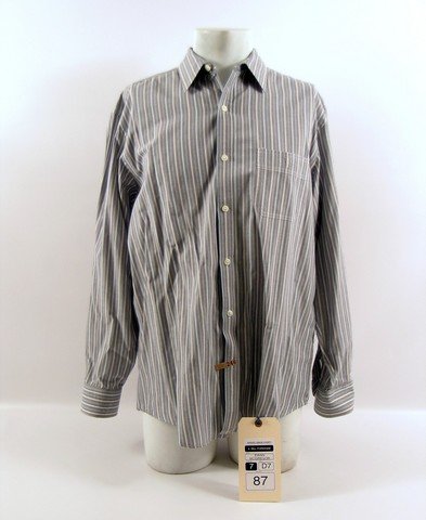 August: Osage County Bill Fordham (Ewan McGregor): Bill Fordham (Ewan McGregor) screen worn, hero, grey and white striped long sleeve button front 'Club Room' shirt. Includes wardrobe tag!