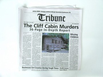 Scary Movie 5 "Tribune" Newspaper Prop: Scary Movie 5 - "Tribune" newspaper prop front sheet with "Cliff Cabin Murders" headline.