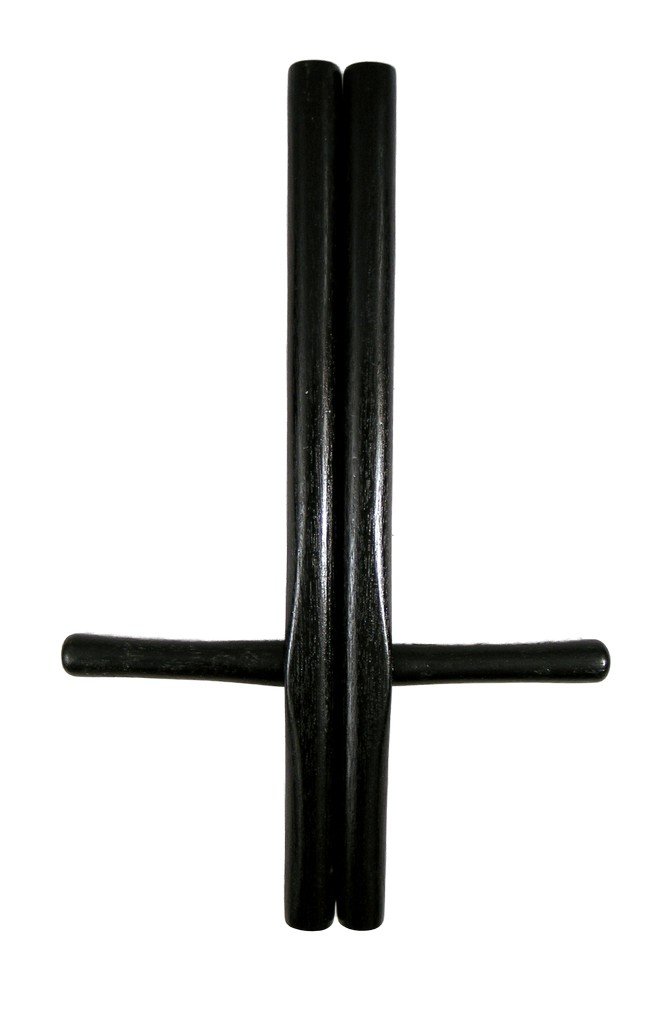 Kill Bill Vol 2 Nunchuck Style Weapon Movie Props: Kill Bill Vol 2 Nun chuck Style Weapon Props - Virtually ever kind of Oriental Art Of Battle Weapons and Techniques were used in "Kill Bill Vol 2" (2004). These are two black wooed "nun chuck" style w