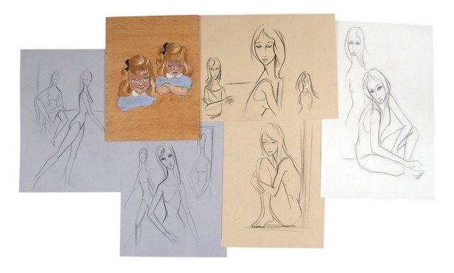 Big Eyes Sketches & Paintings Movie Props: Screen used, seven hand drawn sketches and painting. (largest approx. 17 1/2" x 11")