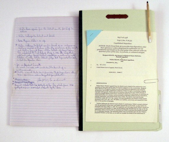 Big Eyes Lawyer's Hero Paperwork: Lawyer #1 screen used, hero, Plantiff-Appelle v. Walter Keane large file with multiple articles and lots of paperwork. (approx. 15" x 10 1/2")