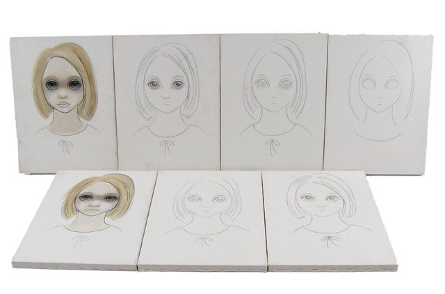 Big Eyes Margaret Keane (Amy Adams) Paintings Movie: Margaret Keane screen used, Presidio Big Eye paintings and sketches on canvas. (approx. 16" x 12" each)