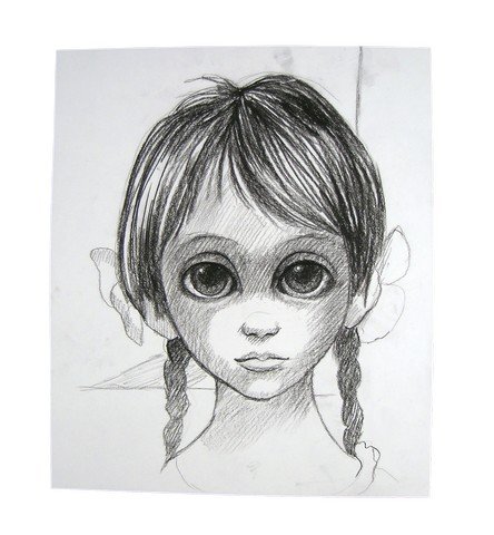 Big Eyes Margaret (Amy Adams) Movie Props: Margaret Keane (Amy Adams) screen used, Big Eyes hand drawn sketch. (approx. 11" x 13")
