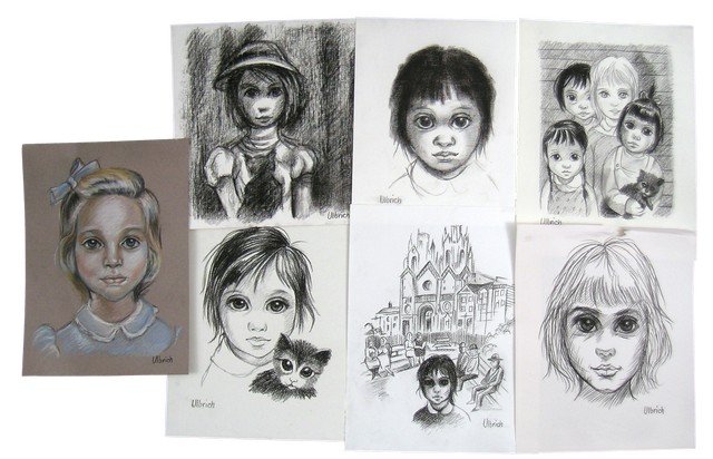 Big Eyes Margaret (Amy Adams) Movie Props: Margaret Keane as Ulbrich (Amy Adams) screen used, screen used, seven Big Eyes hand drawn sketch. (largest approx. 18" x 12")