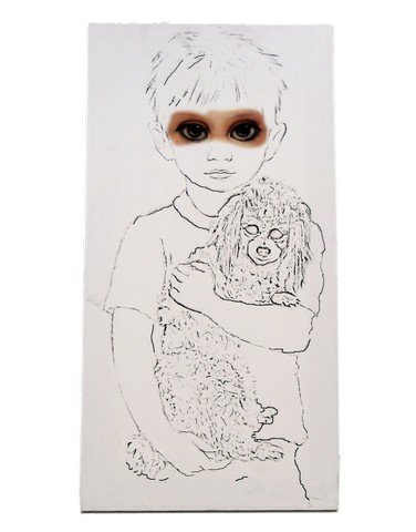 Big Eyes Margaret (Amy Adams) Movie Props: Margaret Keane (Amy Adams) screen used, Big Eyes unfinished reproduction canvas drawing and painting . (approx. 27" x 14")