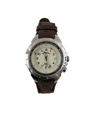 Falling Skies Season 4 Colonel Weaver (Will Patton): Season 4 - Colonel Dan Weaver's (Will Patton's) 'Timex' Expedition white face watch with silver-grey casing and brown leather band. Watch features include a calendar date display and Indigo alarm.