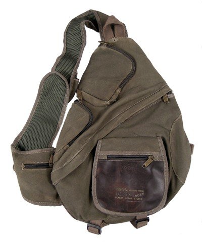 Falling Skies Margaret (Sarah Carter) Backpack Movie: Maggie's (Sarah Carter) screen worn green canvas "Diesel Born" backpack with one strap and zipper pockets. Approx. 19" x 13".