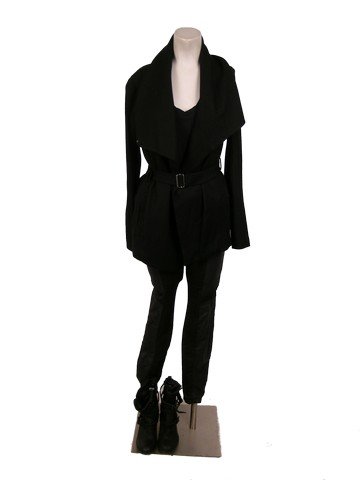 Falling Skies Season 5 Ruby Movie Costumes: Season 1, Episode 2 (Part two of Pilot Episode) - Ruby screen worn in stunt sequences, black wool with large lapel snap closure at the shoulder, two slash pockets and black waist belt "Helmut Lang" ja