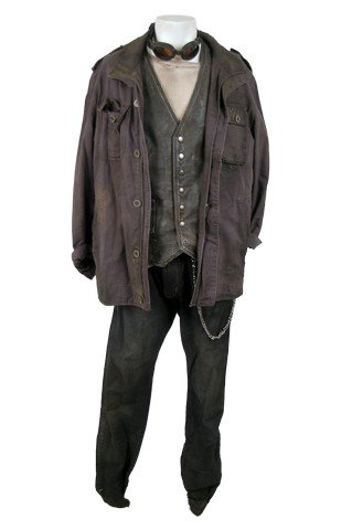 Falling Skies Mothball (Hugo Ateo) Movie Costumes: SPOILER ALERT! Season 5, Episode 10 (Series Finale) - Mothball's (Hugo Ateo) screen worn, distressed, dark blue/grey cotton canvas three quarter length with four pockets and quilted elbow patches "Sil
