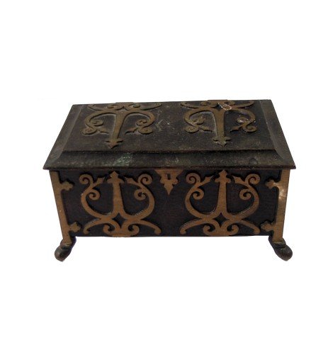 Harry Potter and the Prisoner of Azkaban Chest Movie: Keepsake chest with artful bronze medieval designs and an old-fashioned keyhole used as set decoration in the film Harry Potter and the Prisoner of Azkaban (2004), the third installment in the series
