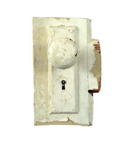 Shawshank Redemption Door Knob Movie Props: This standard metal doorknob with old-fashioned keyhole, "distressed" with chipped white paint, was used in filming of The Shawshank Redemption (1994), the greatest adaptation of a Stephen King book e