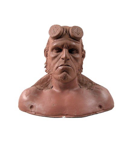 Hellboy (Ron Perlman) Maquette Movie Props: Hand-sculpted, life-size study maquette of superhero Hellboy portrayed by Ron Perlman in the film titled Hellboy (2005). Made of molded clay, with lifelike features including individual whiskers in hi