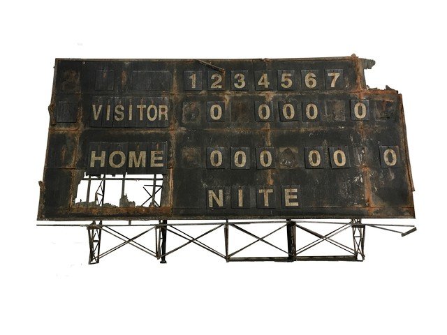 Gatorade "Visitors" Commercial Baseball Stadium: Filming miniature used in the Gatorade commercial starring New York Yankees Derek Jeter. This model features the dilapidated scoreboard that's numbers burst into flames. Fabricated from wood, plastic 