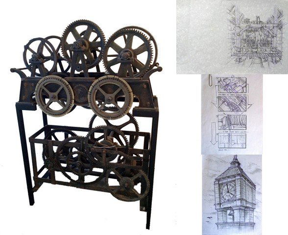 Kate & Leopold Clock Mechanics, Pencil Sketches, and: The film Kate and Leopold opens with a fly through the interior of a fanciful Big Ben style clock tower. This miniature clock mechanism was designed by New Deal Studios Cofounder Ian Hunter and featur