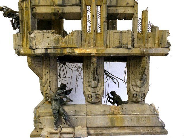 Halo 3 Believe Campaign Diorama Sections & Figures: These screen used building and figure miniatures were created for the award winning advertising campaign "Believe" for the launch of the videogame Halo 3. This model was part of the colossal diorama c