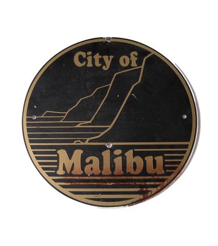 The Malibu Beach Vampires Metal City Malibu Sign Movie: From The Malibu Beach Vampires (1991)is a Metal City of Malibu sign used in the production of the film. (approx. 18" diameter)