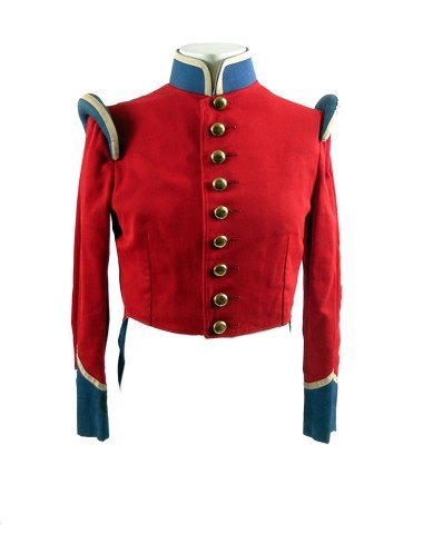 The Alamo Mexican Military Jacket Movie Costumes: From the classic feature film The Alamo (1960) is this screen used Mexican Army red and blue accented long sleeve button front military jacket. Originally purchased from Western Costume Company, the i