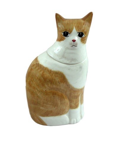 Breaking Bad Cat Cookie Jar Movie Props: From AMC's Golden Globe winner Breaking Bad TV Series (2008–2013) is a production used and acquired white and brown porcelain cat cookie jar. Measures approximately 13 1/2" tall.