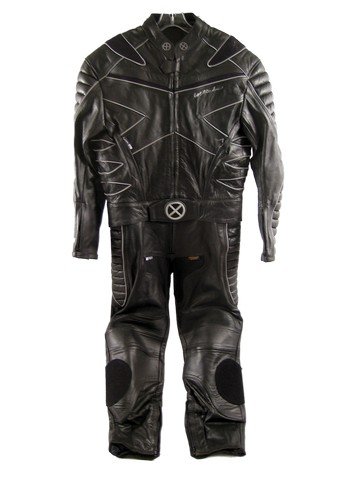 X-Men Motorcycle Costumer Jacket Movie Costumes: Direct from the production of X-Men (2000) is a very rare prototype 'Top Gear' motorcycle leather outfit used as reference for the numerous costumes used in the X-Men franchise. This jacket and style 
