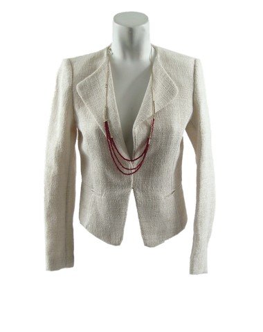 Don't Breathe Rocky (Jane Levy) Jacket and Red Necklace: Direct from Sony Screen Gems number one horror movie, Don’t Breathe is Rocky's (Jane Levy) screen used, hero beige with white piping 'H&M' jacket, (size 4) and iconic red dangle necklace from the da