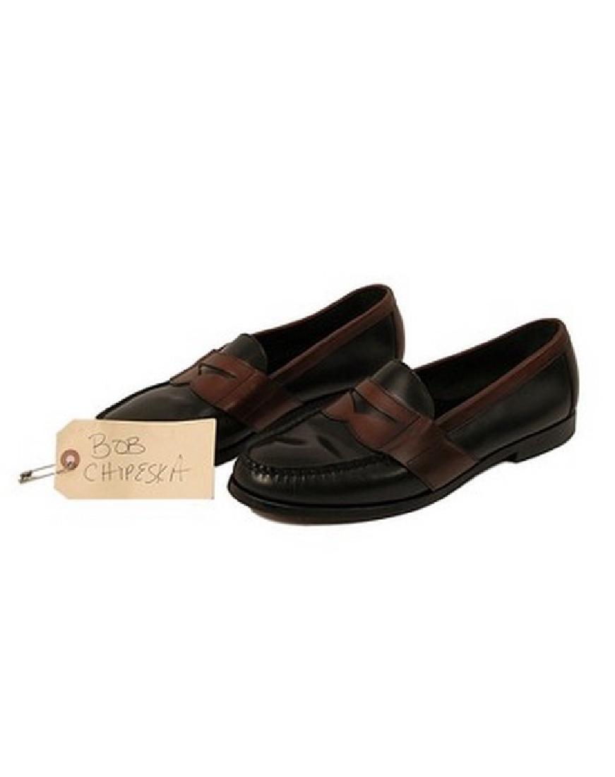 Bad Santa Bob (John Ritter) Movie Props: Bob Chipeska (John Ritter) screen worn, "Bass" Black & Brown Leather Loafers. Includes wardrobe tag!