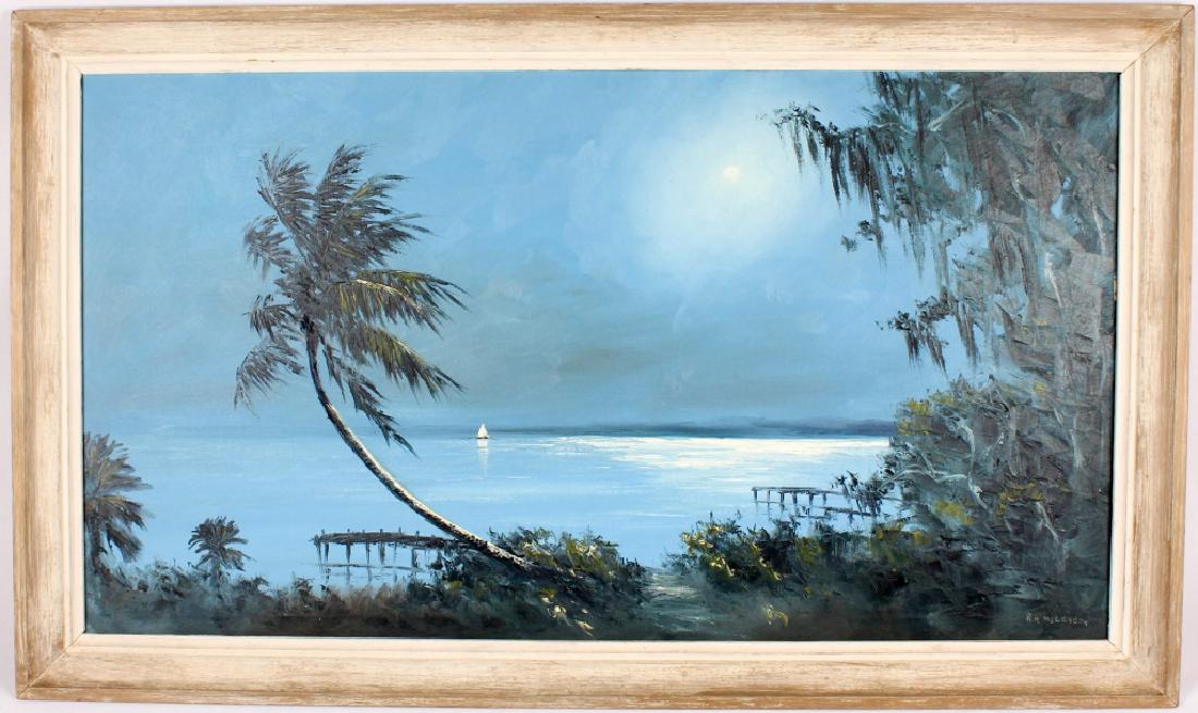 R.A. MCLENDON MOONLIT DOCK SCENE OIL ON CANVAS (1 of 5)