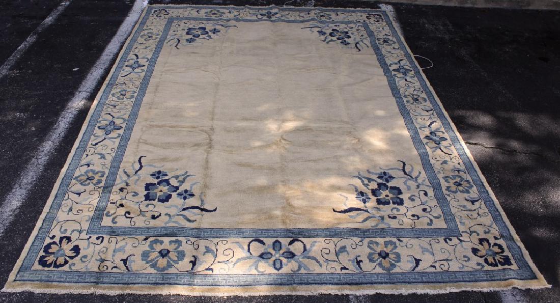WOOL PILE CREAM & BLUE RUG (1 of 3)