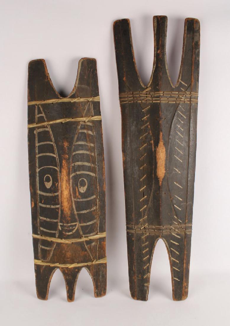 2 LARGE AFRICAN PAINTED WOODEN SHIELDS (1 of 4)