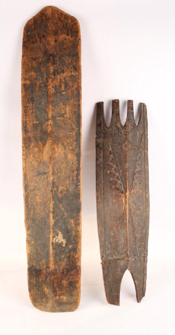 2 LARGE AFRICAN CARVED WOODEN SHIELDS (1 of 4)